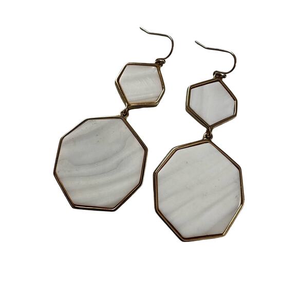 White Stone Hexagon Earrings - Picture 2 of 6